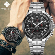 “WWOOR Men’s Luxury Sports Watch – Black Steel Quartz Chronograph