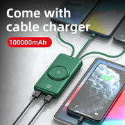 100,000mAh Wireless Power Bank 6-in-1 Built-in Cables Dual USB Charger for iPhone