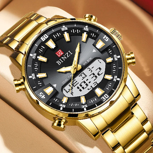 Men’s Luxury Gold Watch – Big Dial Quartz Wristwatch