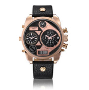 Cagarny Men’s Luxury Quartz Watch with dual time and leather strap