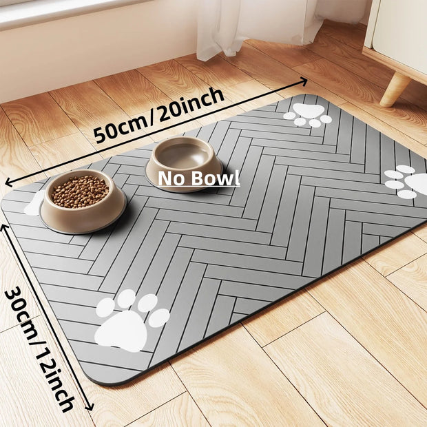 Absorbent Pet Feeding Mat with Waterproof Rubber Backing, Quick-Dry for Food & Water Bowls - Dog & Cat