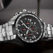 “WWOOR Men’s Luxury Sports Watch – Black Steel Quartz Chronograph