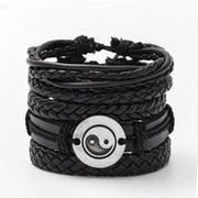 Black Leather Braided Bracelet for Men