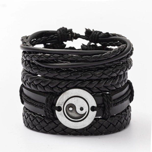 Black Leather Braided Bracelet for Men