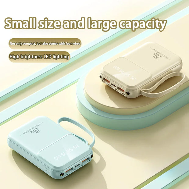 20000mAh Built-In Cable Power Bank – Fast Charging, Compact & High-Capacity