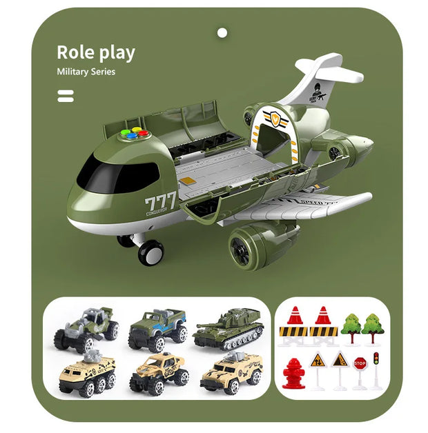 Large Airplane Toy with Mini Cars – Diecast Transport Aircraft Set
