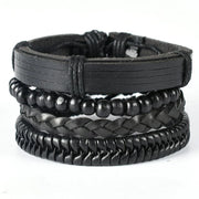Black Leather Braided Bracelet for Men