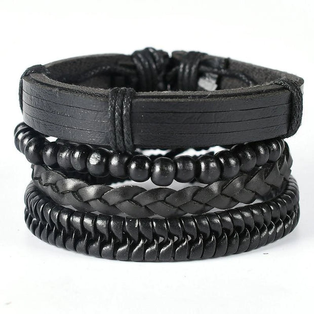 Black Leather Braided Bracelet for Men