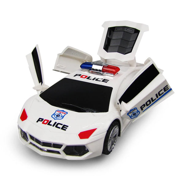 Kids LED Police Car Toy – Electric, 360° Rotary Wheels, Lights & Music