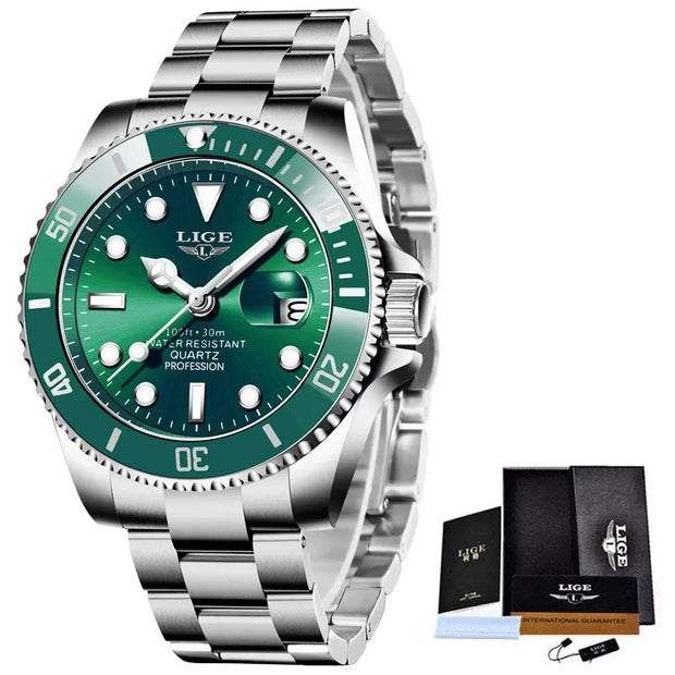 LIGE Luxury Quartz Diver Watch with Date Display