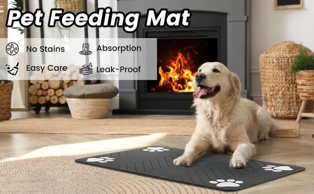 Absorbent Pet Feeding Mat with Waterproof Rubber Backing, Quick-Dry for Food & Water Bowls - Dog & Cat