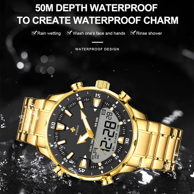 WWOOR Men’s Luxury Digital Sports Watch – Big LED Waterproof Quartz Wristwatch