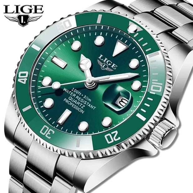 LIGE Men’s Luxury Diver Watch Waterproof Design