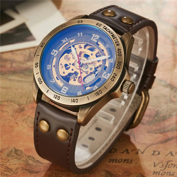 Men’s Automatic Mechanical Watch – Retro Leather Strap