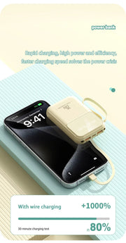 20000mAh Built-In Cable Power Bank – Fast Charging, Compact & High-Capacity