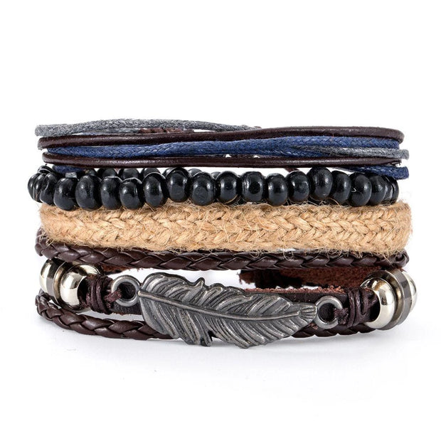 Black Leather Braided Bracelet for Men