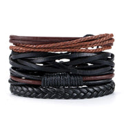 Black Leather Braided Bracelet for Men