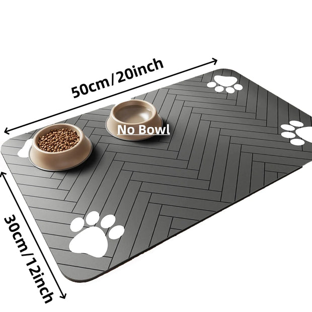 Absorbent Pet Feeding Mat with Waterproof Rubber Backing, Quick-Dry for Food & Water Bowls - Dog & Cat