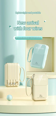 20000mAh Built-In Cable Power Bank – Fast Charging, Compact & High-Capacity