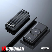 100,000mAh Wireless Power Bank 6-in-1 Built-in Cables Dual USB Charger for iPhone