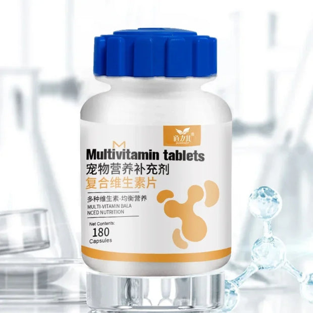 Pet Multivitamin Tablets for Dogs & Cats – 180pcs Hair, Immunity & Nutrition Support