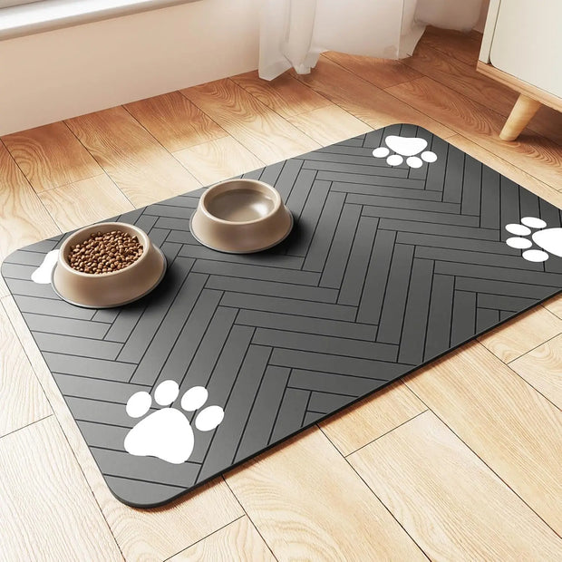 Absorbent Pet Feeding Mat with Waterproof Rubber Backing, Quick-Dry for Food & Water Bowls - Dog & Cat