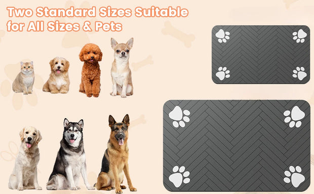 Absorbent Pet Feeding Mat with Waterproof Rubber Backing, Quick-Dry for Food & Water Bowls - Dog & Cat