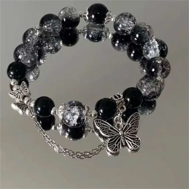 Korean Crystal Bead Bracelet with Feather Charm