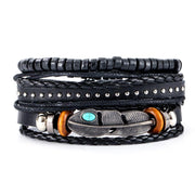 Black Leather Braided Bracelet for Men