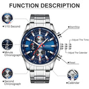 CURREN Men’s Luxury Quartz Watch – Sport Waterproof Chronograph
