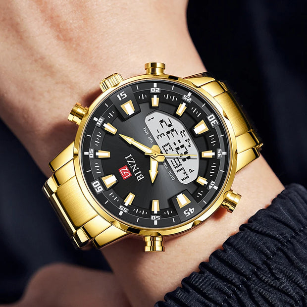 Men’s Luxury Gold Watch – Big Dial Quartz Wristwatch