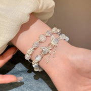 Korean Crystal Bead Bracelet with Feather Charm