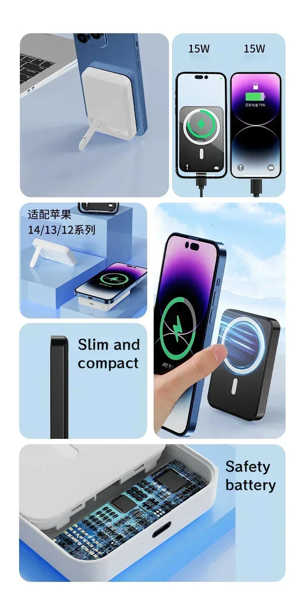 20,000mAh Magnetic Wireless Power Bank Mini Portable for iPhone 12-15, Xiaomi, Quick Charge