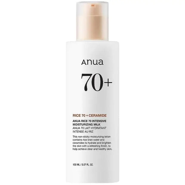 Korean skincare Rice 70 Intensive Moisturizing Milk Lotion, 150ml, for deep hydration and nourishing effects.