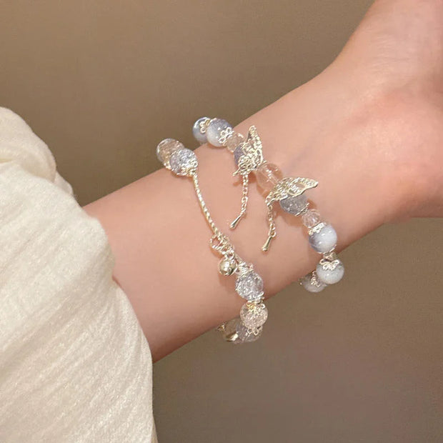Korean Crystal Bead Bracelet with Feather Charm