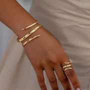 Gold Geometric Bracelet and Ring Set for Women Jewelry Gift