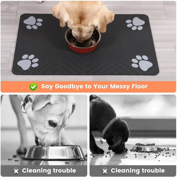 Absorbent Pet Feeding Mat with Waterproof Rubber Backing, Quick-Dry for Food & Water Bowls - Dog & Cat