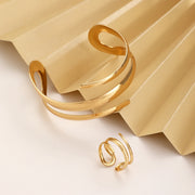 Gold Geometric Bracelet and Ring Set for Women Jewelry Gift