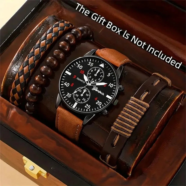 Men’s Hip Hop Luxury Watch – Fashion Sports Wristwatch & Bracelet Set