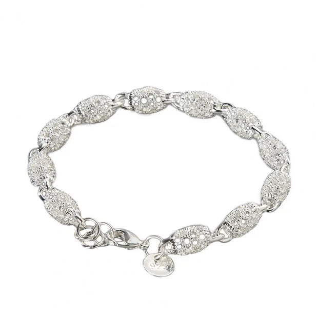 Silver-Plated Hollow Ball Bangle Bracelet Close-Up