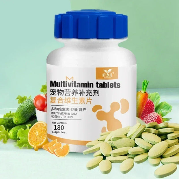 Pet Multivitamin Tablets – 180 Count for Dogs & Cats, Boost Immunity & Coat Health