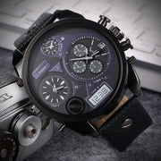 Cagarny Men’s Luxury Quartz Watch with dual time and leather strap