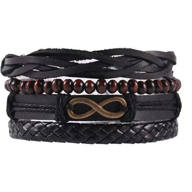 Black Leather Braided Bracelet for Men