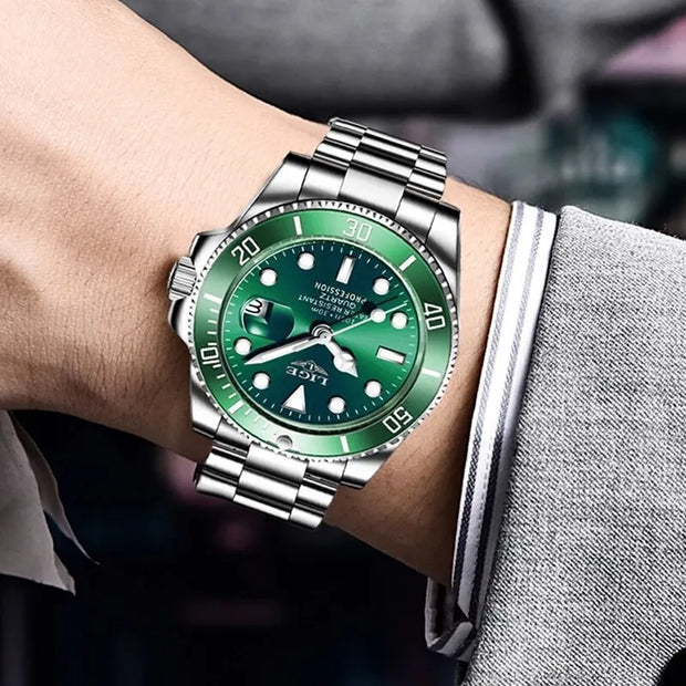 LIGE Men’s Luxury Diver Watch Waterproof Design