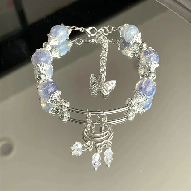 Korean Crystal Bead Bracelet with Feather Charm