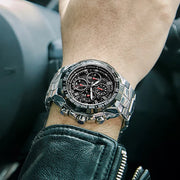 “WWOOR Men’s Luxury Sports Watch – Black Steel Quartz Chronograph