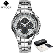 “WWOOR Men’s Luxury Sports Watch – Black Steel Quartz Chronograph