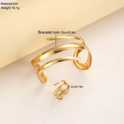 Gold Geometric Bracelet and Ring Set for Women Jewelry Gift
